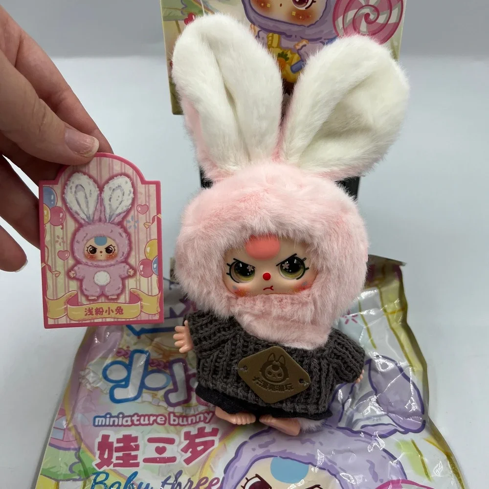 Baby Three Miniature Bunny Light Pink Rabbit Plush Special Eyes Blind Box Figure